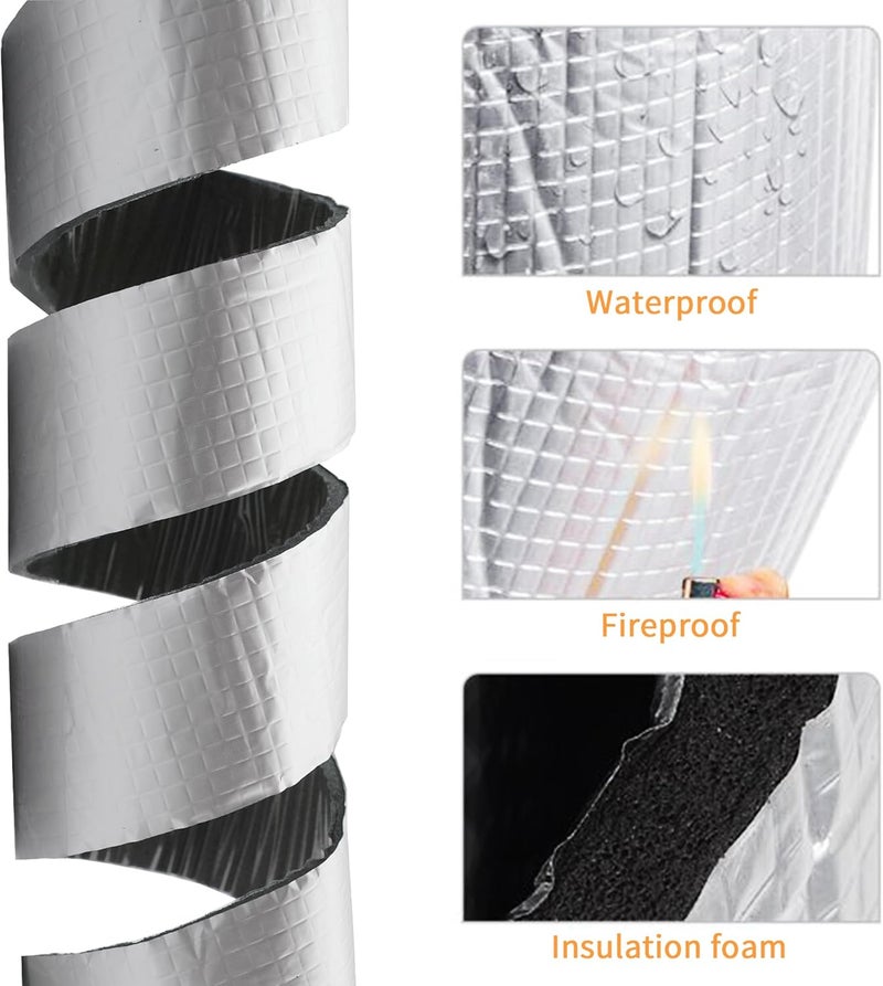 DOBTIM Foam Foil Pipe Insulation Wrap 3 in x 32 ft,Reflective Foil Insulation Tape Self Adhesive with High Resilience for Pipe Insulation Wrap - Image 3